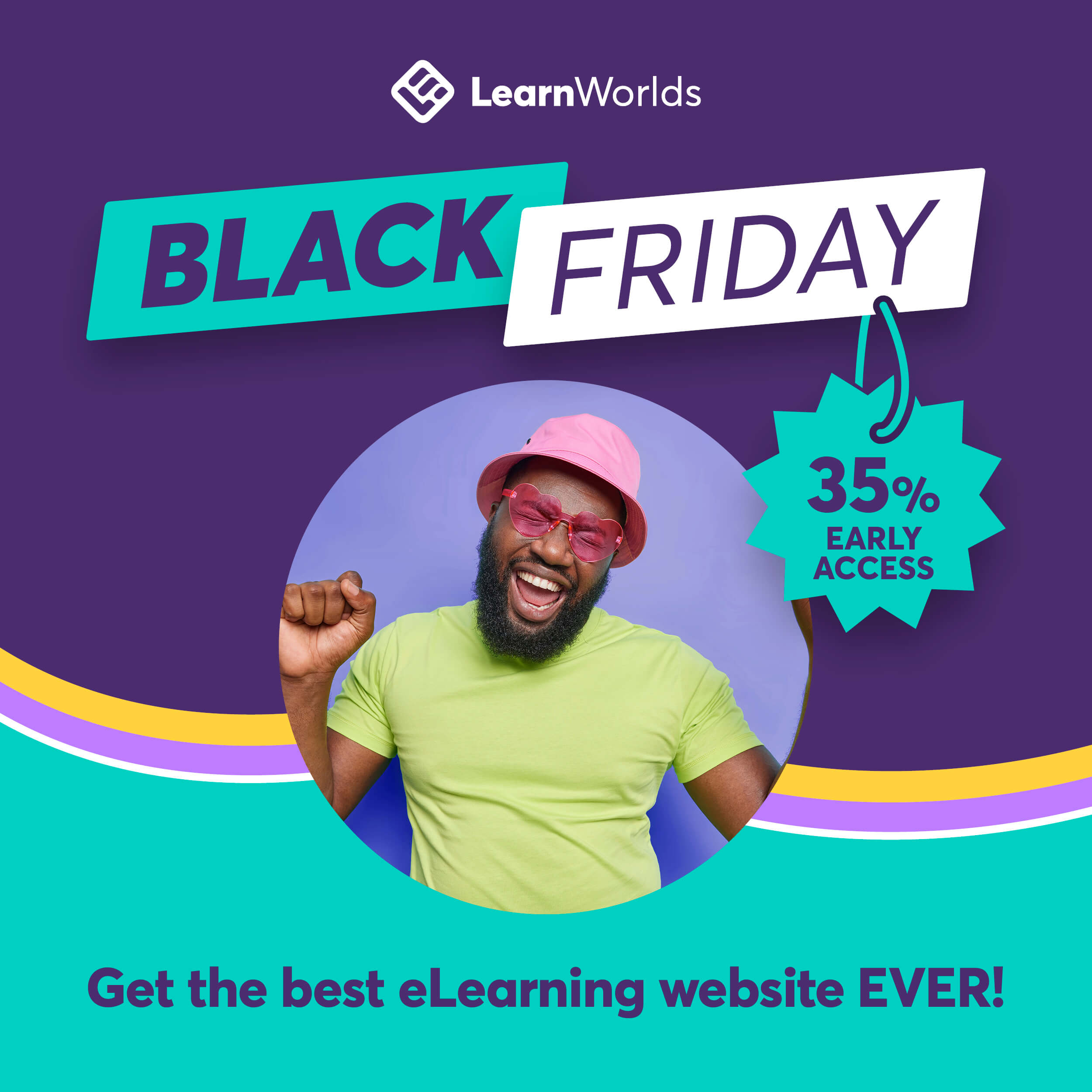 black young man happy about learnworlds black friday deal