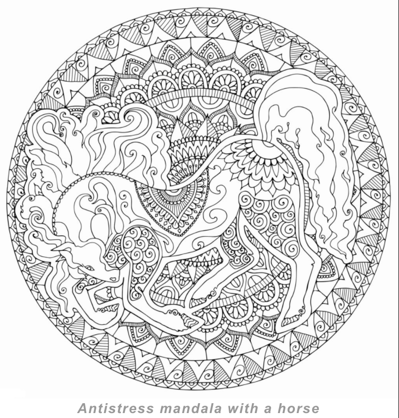 advanced circle mandala with a horse in the centre