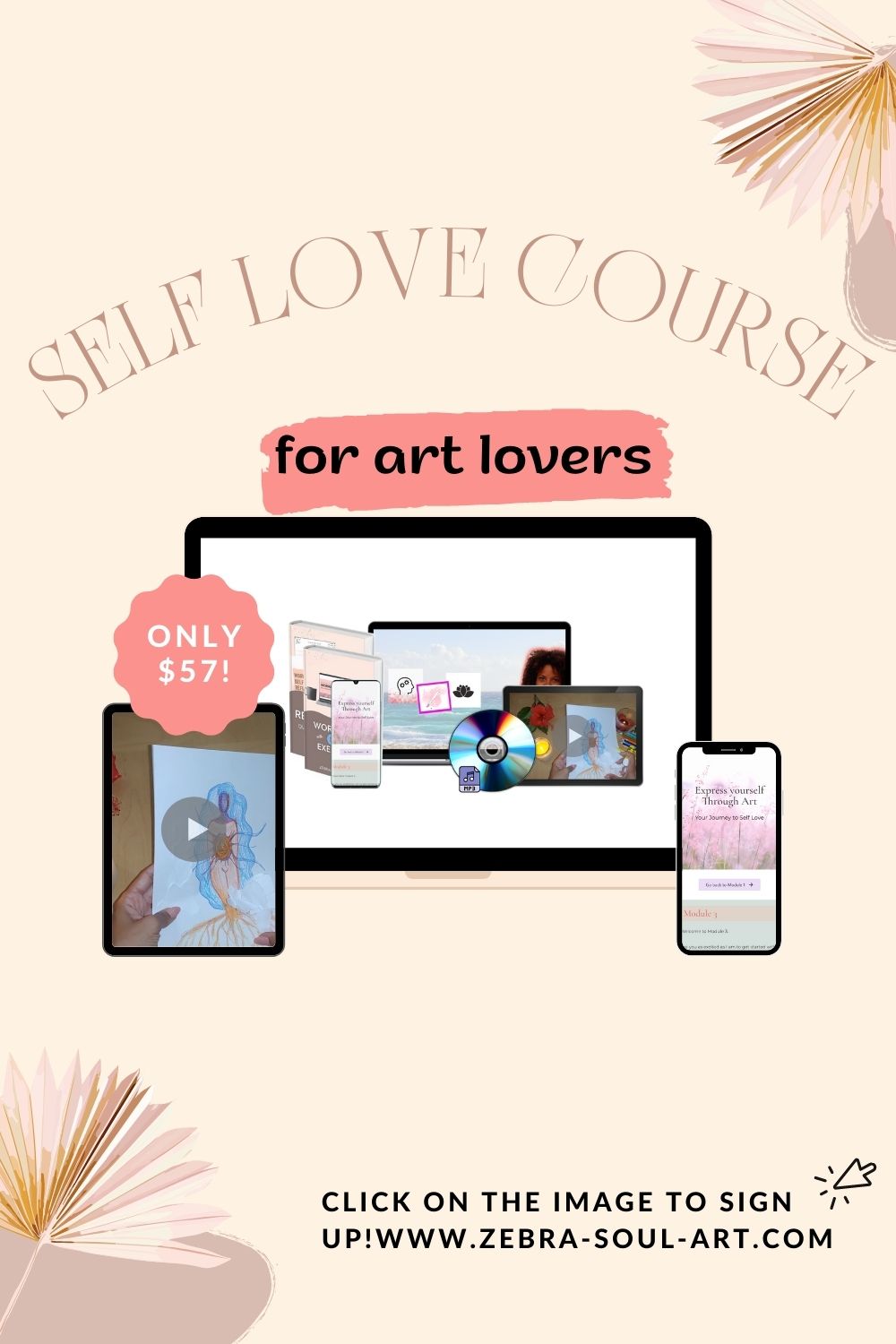 feminine pinnable image with self love online course mockup