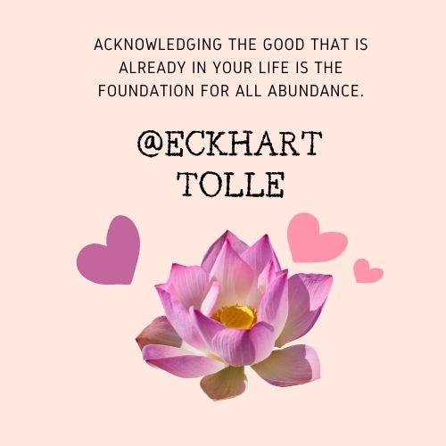 pink image with a quote by spiritual teacher eckhart tolle-power of now