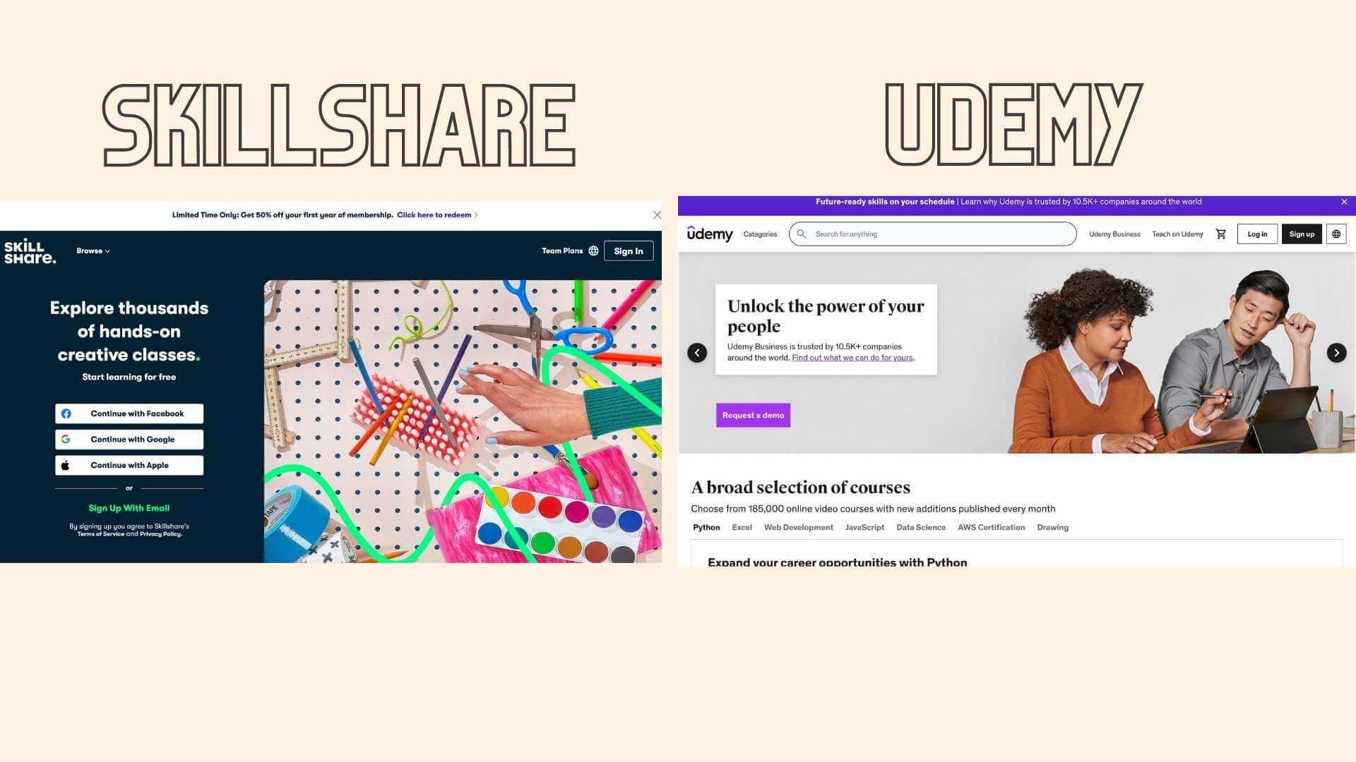 image showing skillshare next to udemy marketplace