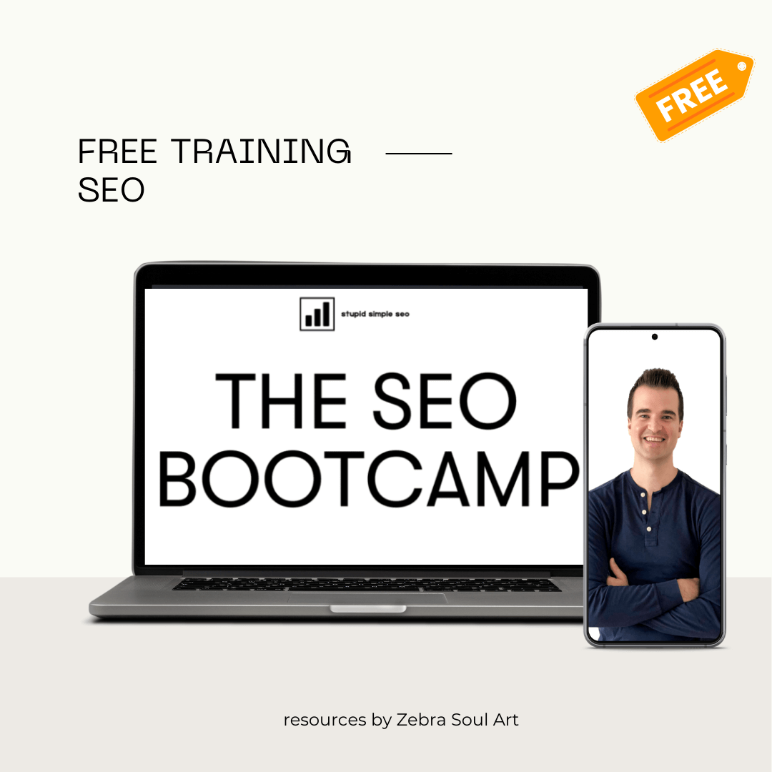 mockup with laptop of a free seo bootcamp and a picture with mike pearson