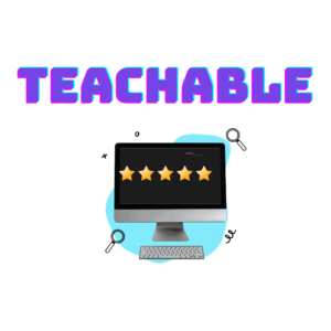 image shows comic computer with 5 review stars and a teachable headline